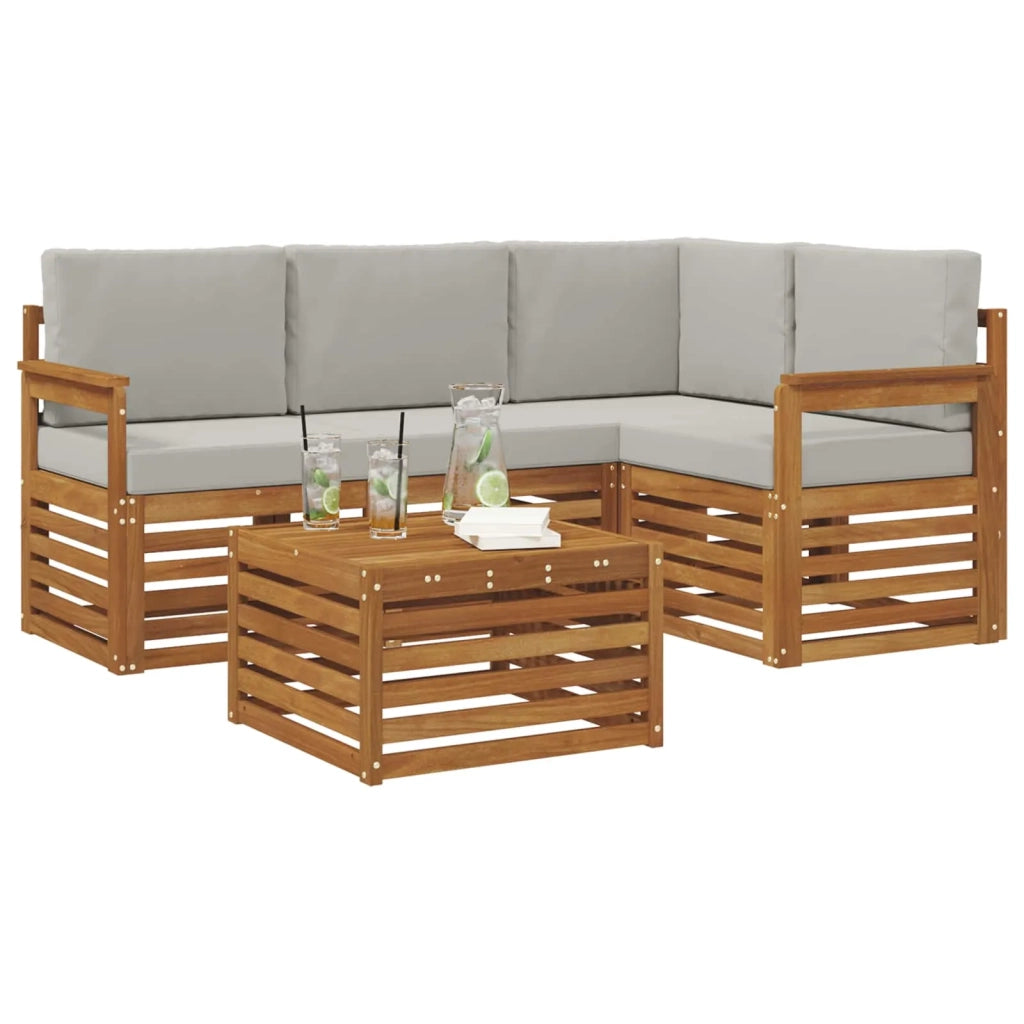 Set di divani da esterno 5 pcs Grigio Naturale e Chiaro