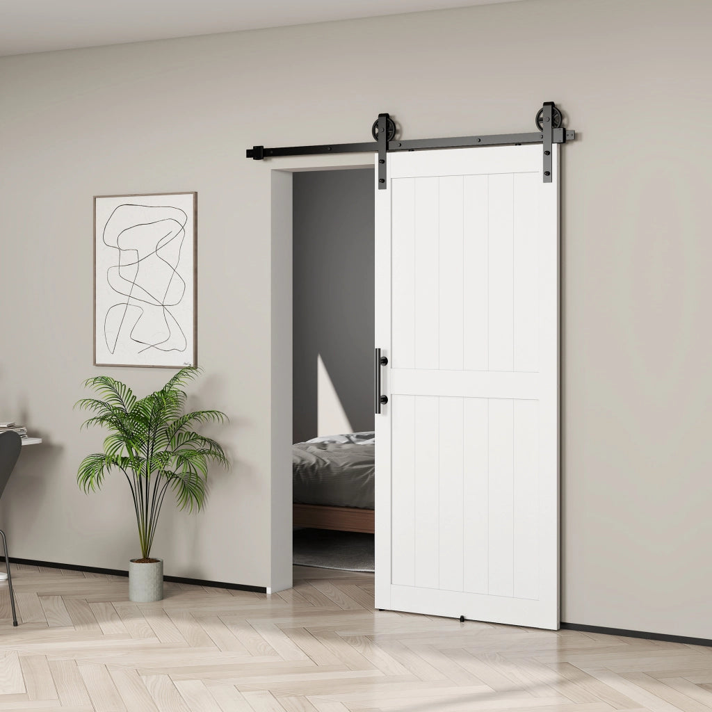 Porta Scorrevole Country ¨C zephmum ¨C Legno e Acciaio Bianco e Nero 183x0.6x4 cm
