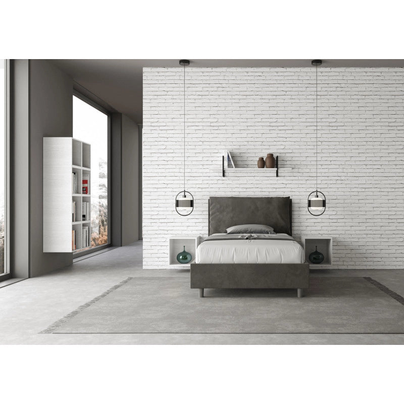 Letto imbottito Piazza e mezzo 110x210 cm Large - Con rete,Microfibra,Grigio