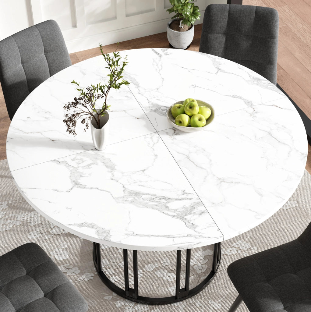 Tavolo rotondo da pranzo 100 cm in MDF effetto marmo nero con gambe in metallo