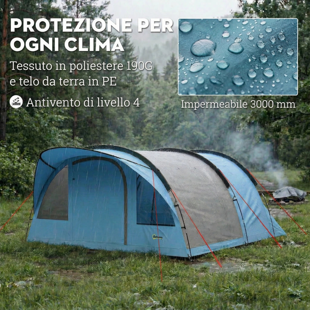 Tenda da Campeggio Tunnel 2 Stanze 4 Persone 200cm ¨C zephmum ¨C Azzurro Impermeabile 3000mm