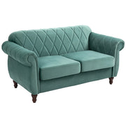 EasyComfort Divano 2 Posti Design Vintage Rétro in Legno e Velluto, 148 x 72 x 76 cm, Verde