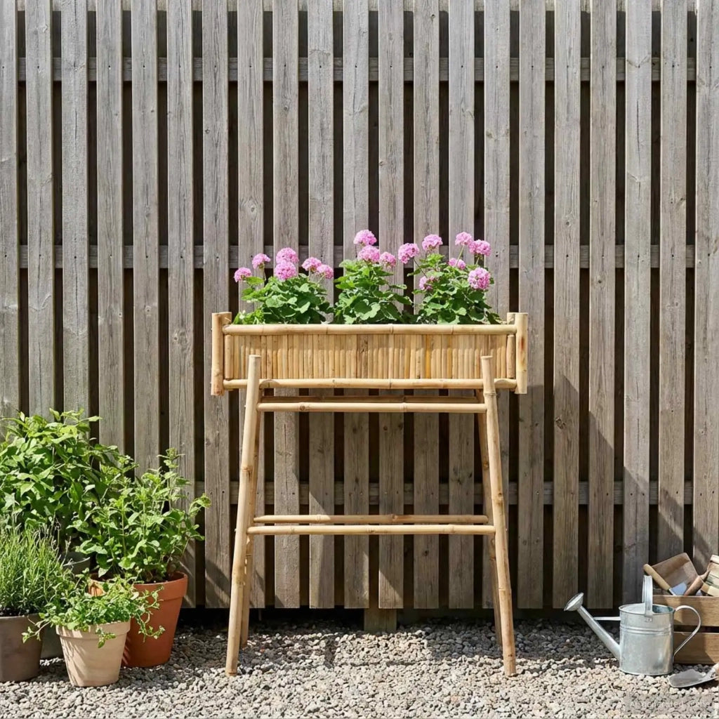 Vaso da Giardino con Supporto Naturale 100 x 38 x 114 cm Bambù 42028231