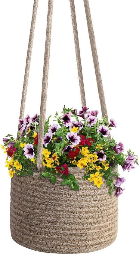 Porta Piante Moderna Boho Tela di Cotone - Sostegno per Piante Indoor - Tela Macramè Tessuta - Organizzatore di Archiviazione - Corda per Sostegno - Marrone