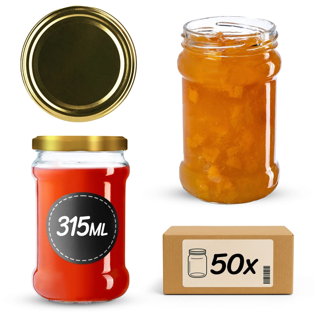 Barattoli di vetro KADAX Seno 315 ml 50 pezzi 66 mm + coperchi dorati