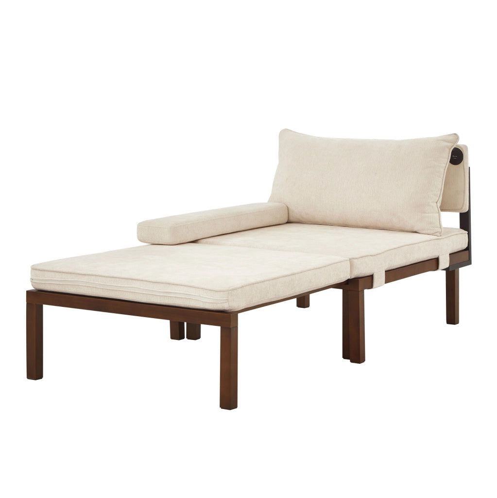 Poltrona letto pieghevole 2 in 1 beige con porta USB-C