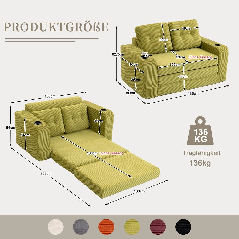 Divano 2 Posti in Tessuto a Coste con Cuscini Trapuntati e Tasche Laterali ¨C MINIMAL ¨C Grigio