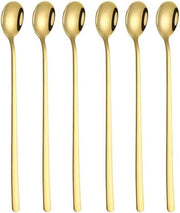 Set di cucchiai da 6 pezzi con manico lungo in acciaio inossidabile - ideale per caffè freddo, tè freddo, milkshake, bicchiere di gelato e bevande fredde (oro)