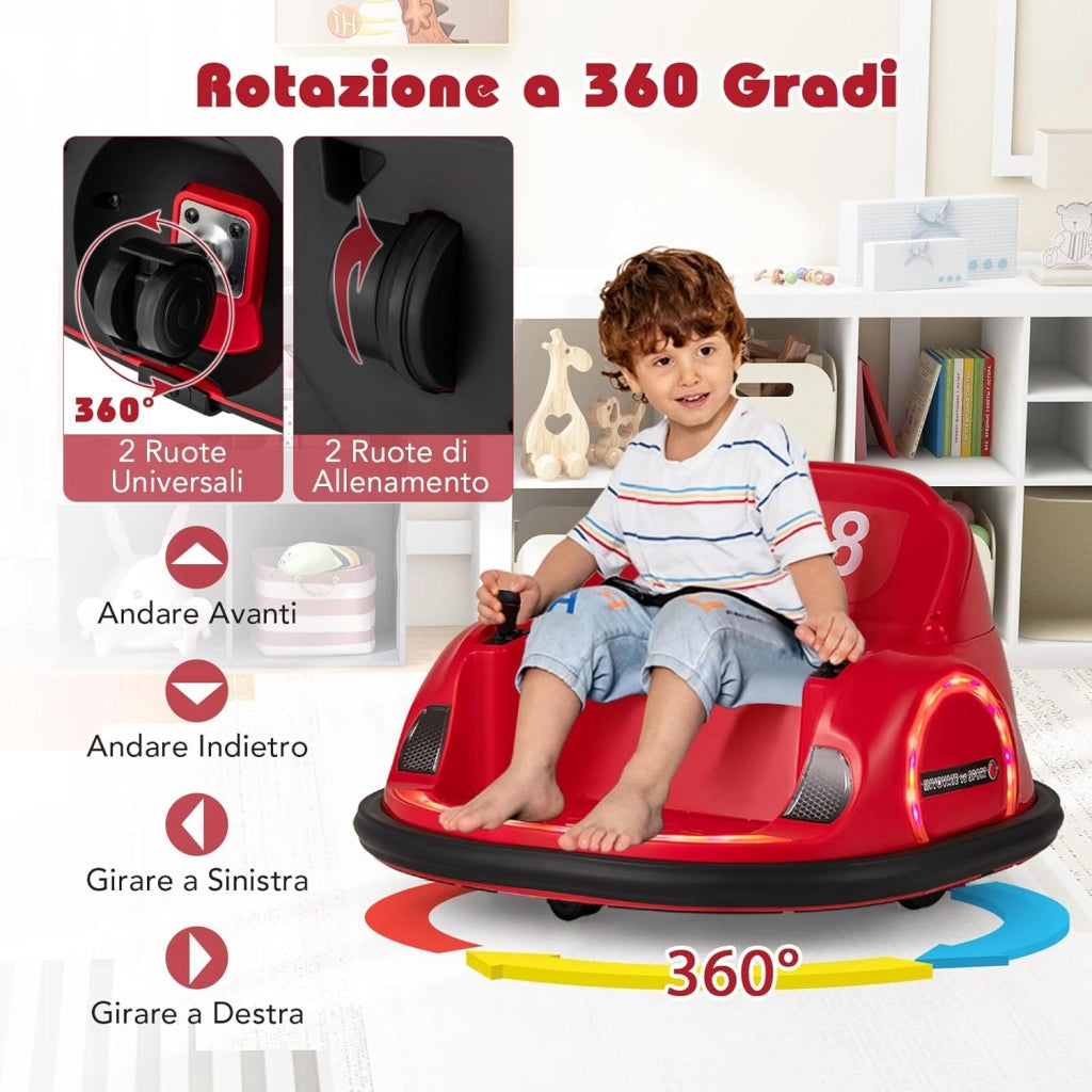 Autoscontro Elettrico per Bambini, Macchina Elettrica per Bambini con Luci LED, Connessione Wireless, Musica Giro a 360°, Macchina Cavalcabile per Bambini 18+ Mesi (Rosso)