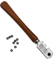 Taglierino per vetro professionale - 6 ruote - acciaio - manico antiscivolo - 10 riserve di lama - adatto per spessori di vetro 3-8 mm - Taglierino per vetro