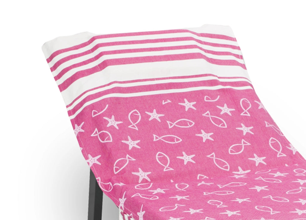 Telo Mare Lettino Spiaggia Piscina Con Cuscino Imbottito E Tasche Fishy Fucsia