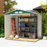 Casetta da Giardino Porta Utensili in Lamiera con Porte Scorrevoli, 213x130x185cm, Verde