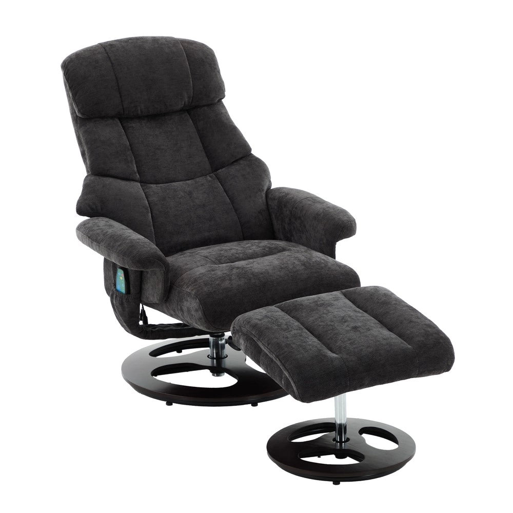 Poltrona Relax Massaggiante Reclinabile con Poggiapiedi ¨C Xylo ¨C Girevole, Tessuto Scuro