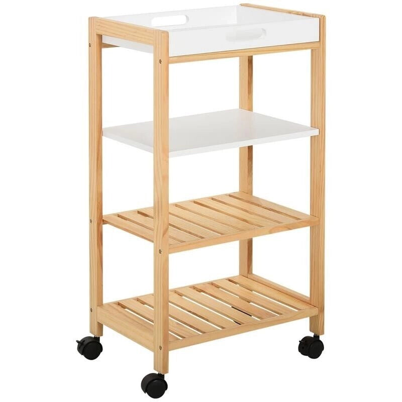 CARRELLO DA CUCINA A 4 LIVELLI LEGNO DI PINO 40X30X76 CM BIANCO E MARRONE