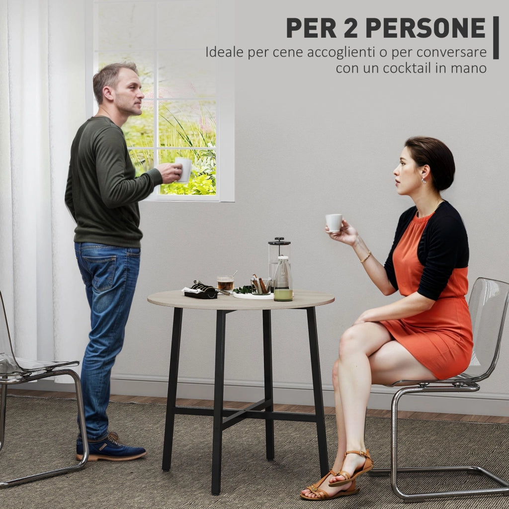 Tavolo da Pranzo Rotondo in Legno e Acciaio ¨C Zephmum ¨C Nero e Legno ?80x75 cm