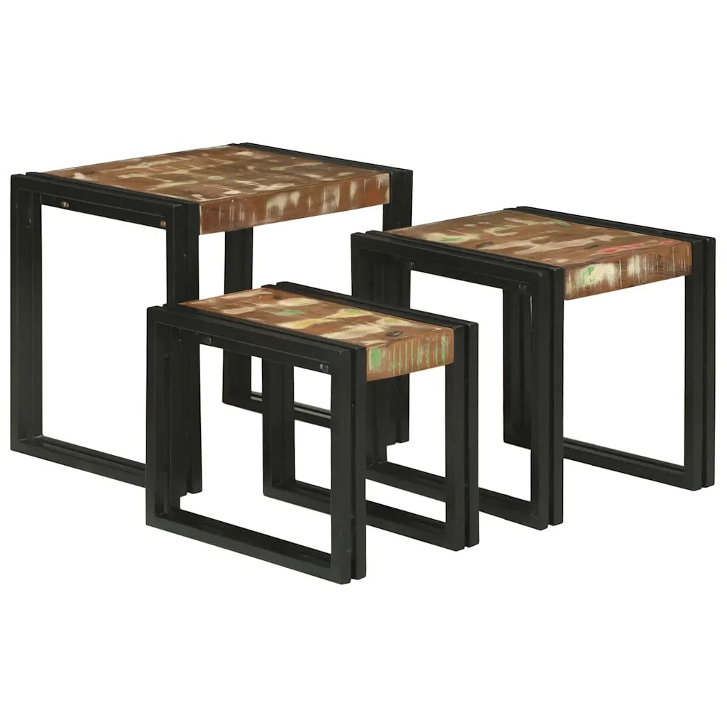 vidaXL Tavoli da annidamento 3 pcs Legno massello di recupero