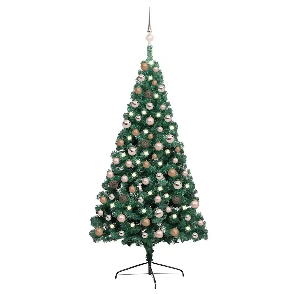 Set Albero Natale Artificiale a MetÃ  LED e Palline Verde 150cm  cod mxl 25382