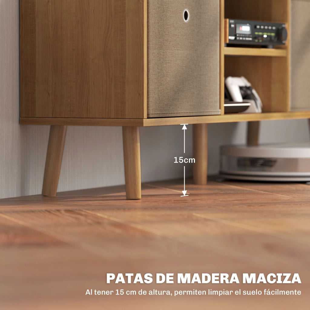 Mobile TV con 2 cassetti in tessuto e ripiani aperti ¨C zephmum ¨C legno e marrone 120x30x40