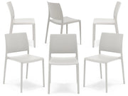 Set 6 sedie in polipropilene MEGAN, impilabile, resistente ai raggi UV, design moderno, ideale per sala da pranzo, cucina, sala d’attesa, bar, ristoranti o giardino, colore Bianco