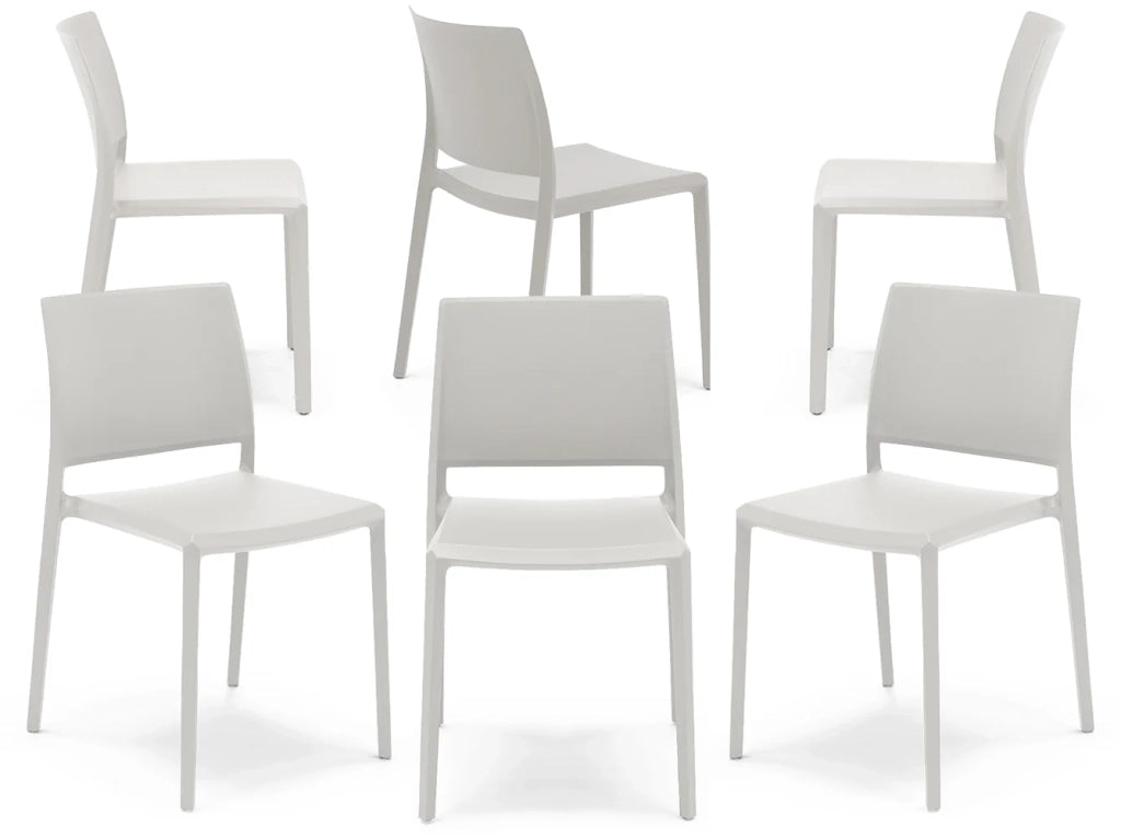 Set 6 sedie in polipropilene MEGAN, impilabile, resistente ai raggi UV, design moderno, ideale per sala da pranzo, cucina, sala d’attesa, bar, ristoranti o giardino, colore Bianco