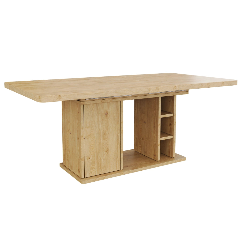 Tavolo da pranzo allungabile 140/180 x 80 cm, per 6–8 persone, con vano contenitore, colore rovere