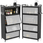 Armadio da cucina a 5 ripiani con 4 ante a ribalta e piedini regolabili, Carrello porta microonde per sala da pranzo Nero-Credenze buffet