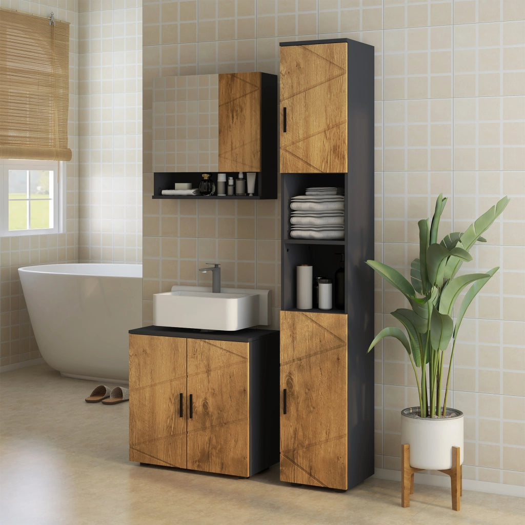 Armadietto da bagno specchio 2 ante ¨C zephmum ¨C naturale 55x17x55 cm