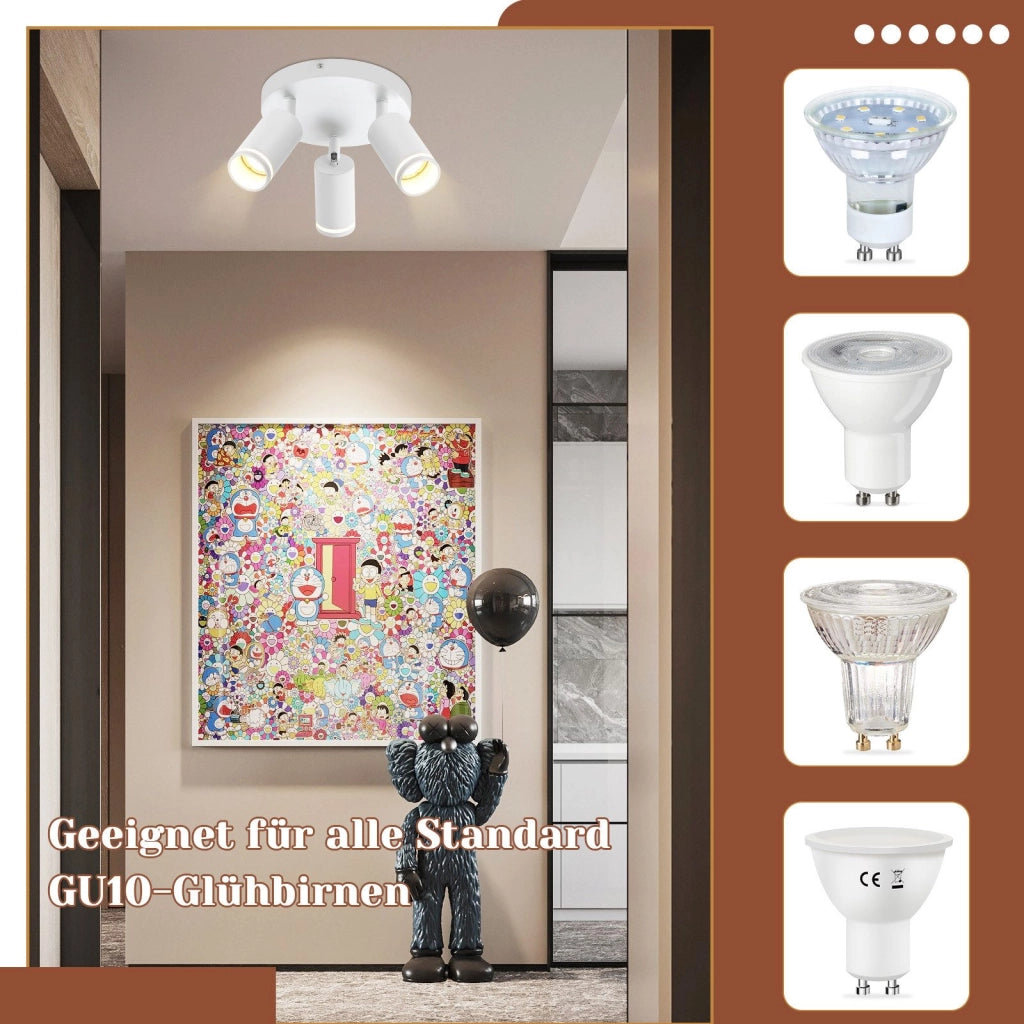 ZMH Faretto da soffitto bianchi 3 fiamme orientabili 355° per camera letto