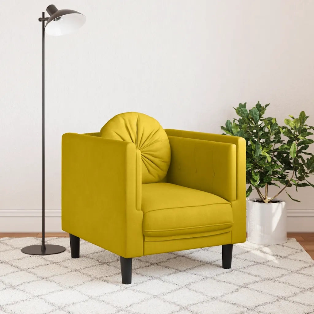 Divano Sedia-Poltrona con Cuscino Giallo in Velluto