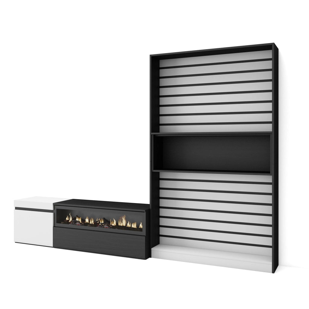 Mobile TV, Soggiorno, 260x35x186cm, Per TV fino a 65", Camino elettrico, Bianco e nero RF2547