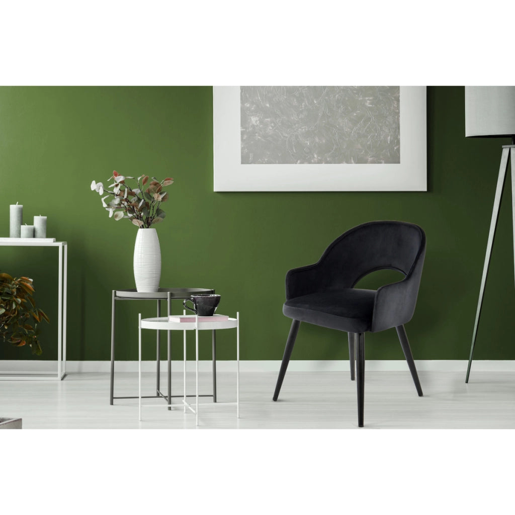 Set di 2 sedie Joris in velluto blu con gambe nere