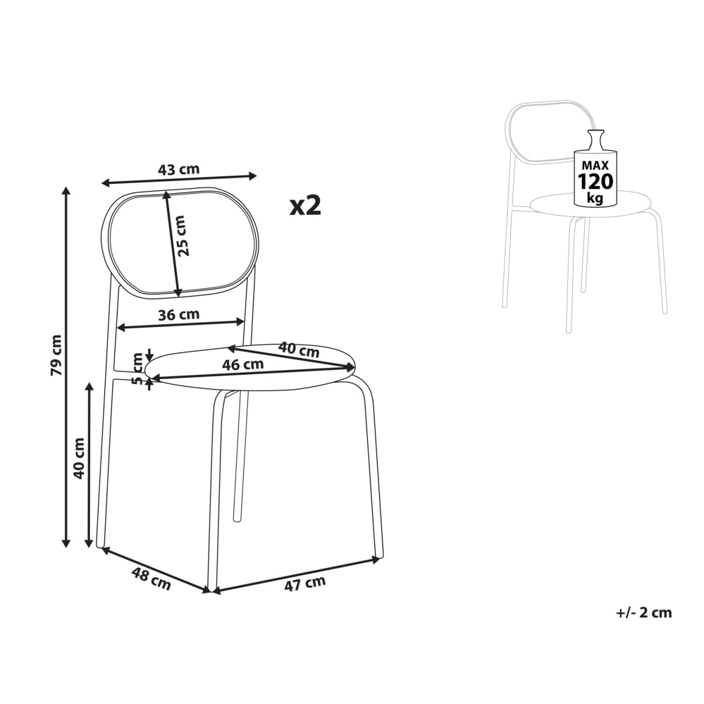 Set di 2 sedie da pranzo con seduta in tessuto e struttura in metallo con effetto legno intreccio viennese stile retrò soggiorno