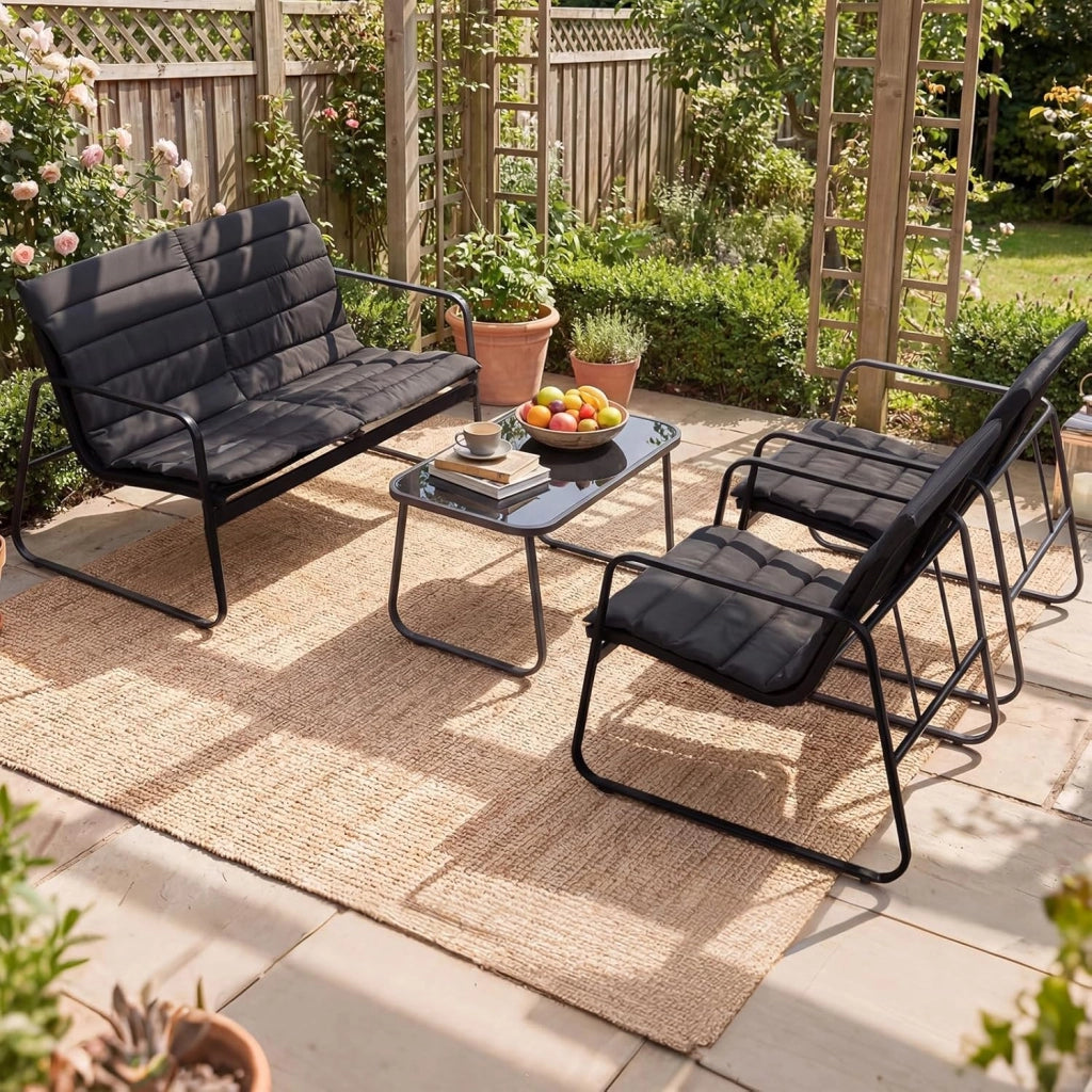 Set Mobili da Giardino 4 Posti con Tavolino e 2 Sedute, Sedie con Cuscini Rimovibili, Ideale per Balcone, Giardino e Piscina