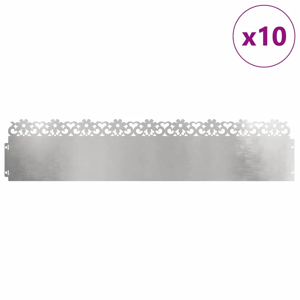 Bordure per prato 10 pz 103 x 0,05 x 22 cm Acciaio Inox Argento 874777