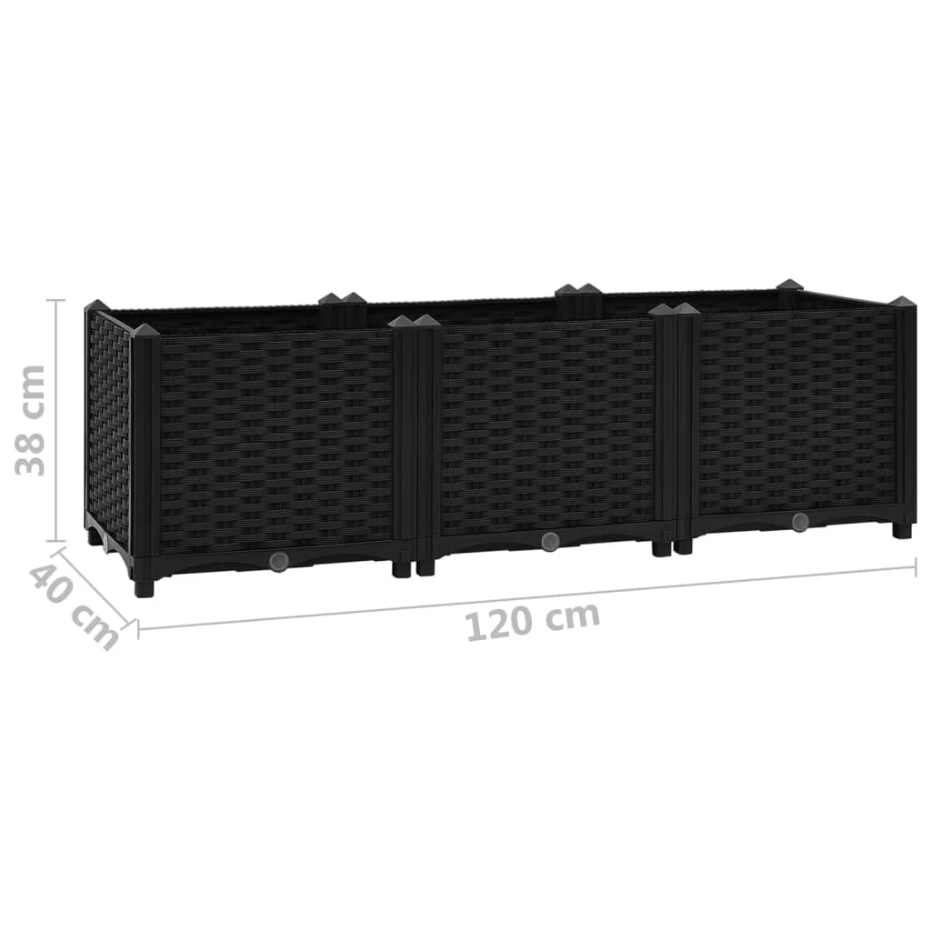 Aiuola rialzata per piante e fiori 120 cm polipropilene nero 02_0000907