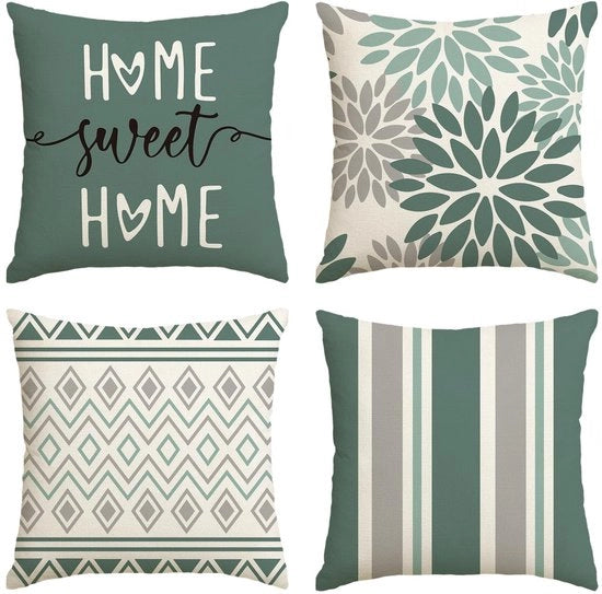 Set di cuscini decorativi geometrici a forma di fiori dahlia acqua verde, 4 pezzi, 40 x 40 cm, copricuscini per divano, soggiorno, esterno