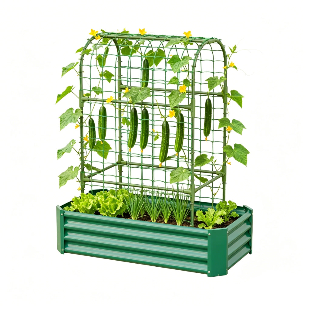 Fioriera rialzata con griglia 120x60x150 cm in metallo verde per terrazza