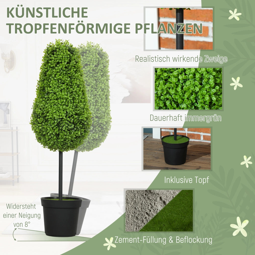 Set 2 Pezzi Finto Bosso in Vaso 90cm ¨C zephmum ¨C Verde Plastica