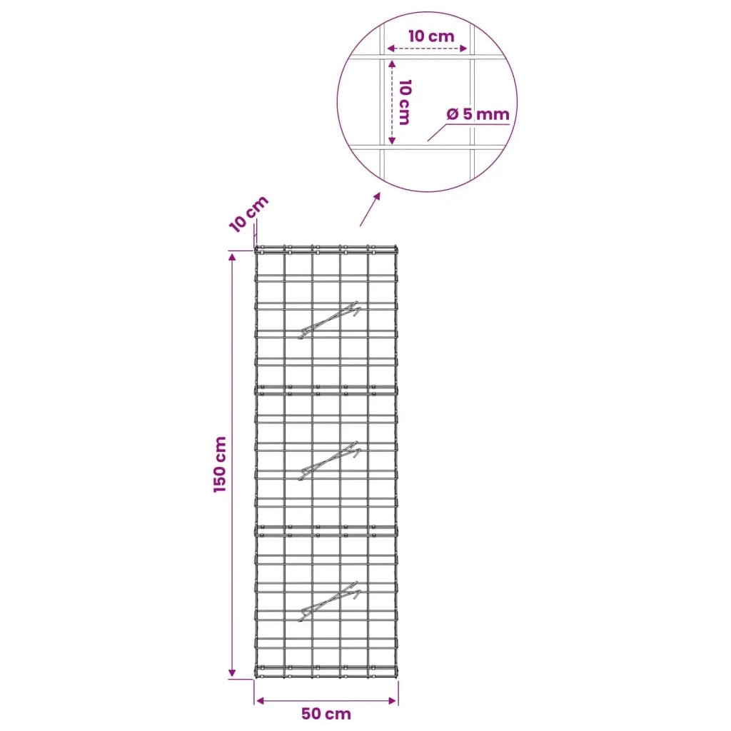 Gabione con Filo da 5 mm e Rete da 10x10 cm 50x10x150 cm 3464947