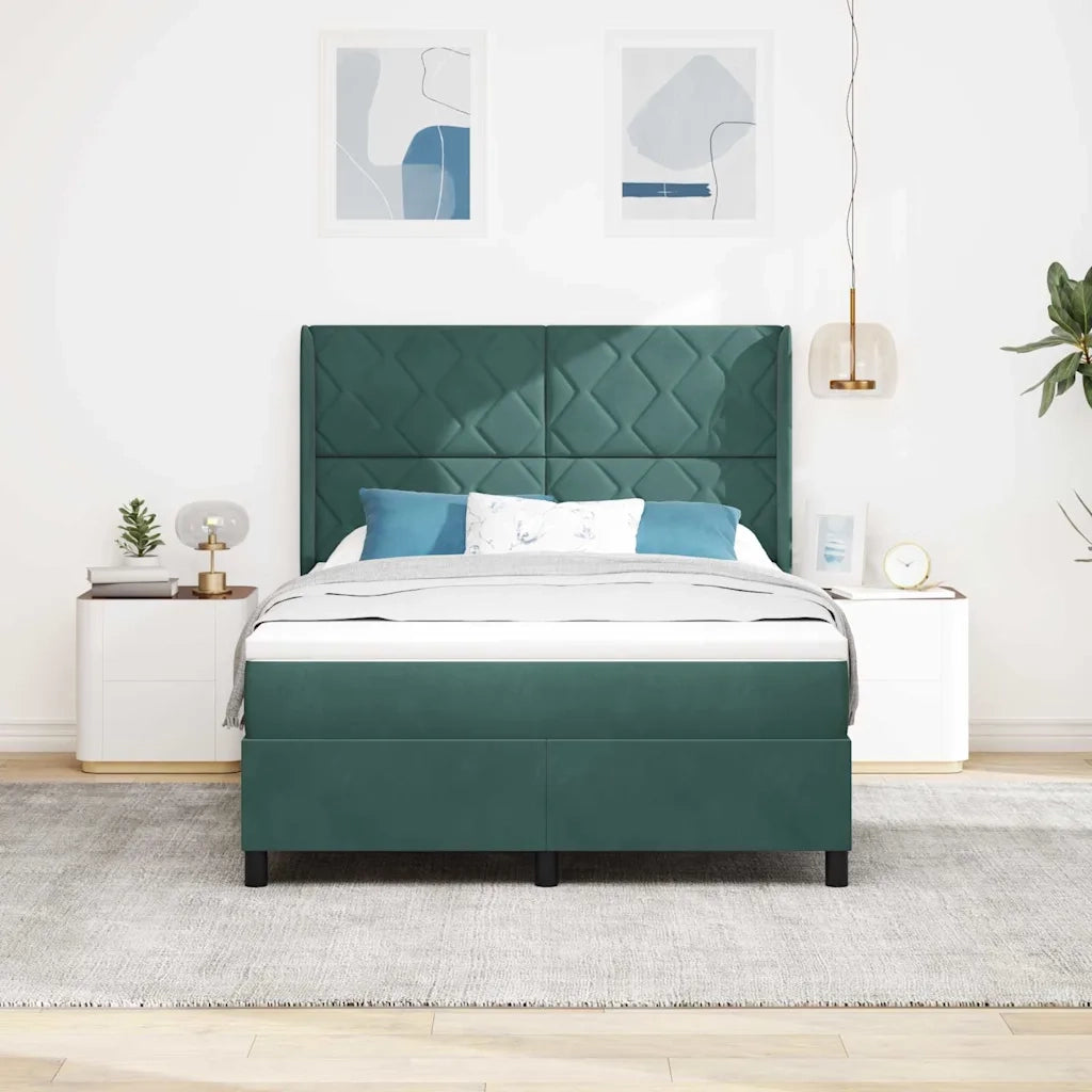 Letto a molle con strisce LED Verde Scuro 140 x 200 cm Velluto 3343925