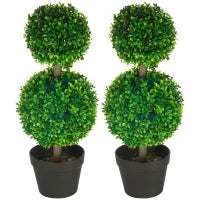 Set da 2 Piante di Bosso a 2 Sfere Realistiche con Vaso incluso, a Fondo Rinforzato ed Erba, 60 cm