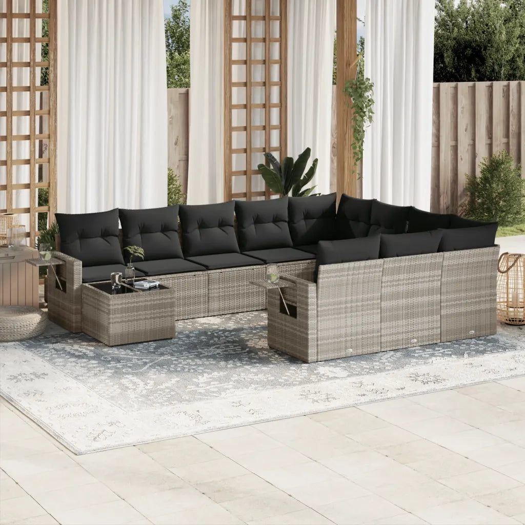 Set Divani da Giardino 11 pz con Cuscini in Polyrattan Grigio