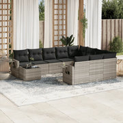 Set Divani da Giardino 11 pz con Cuscini in Polyrattan Grigio