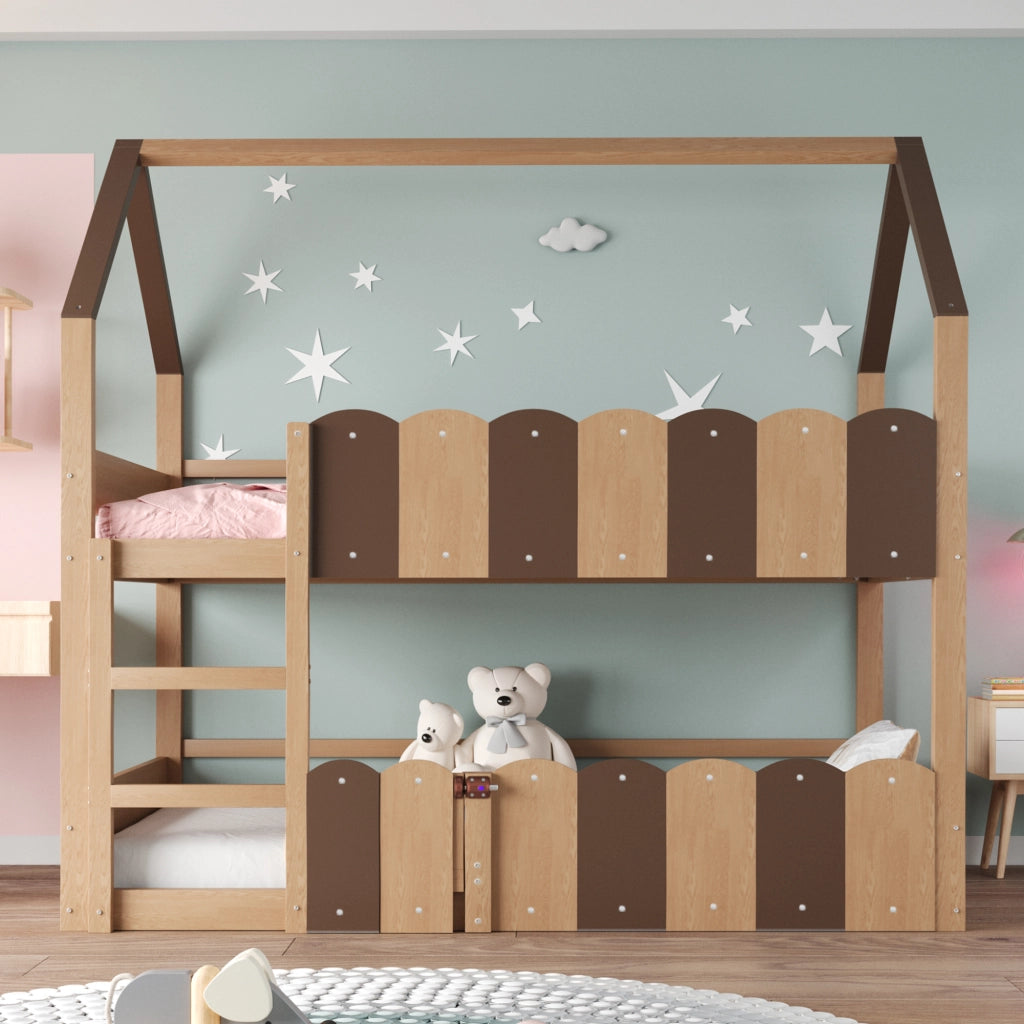 LETTO A CASTELLO per bambini 90x200 cm design casetta legno naturale
