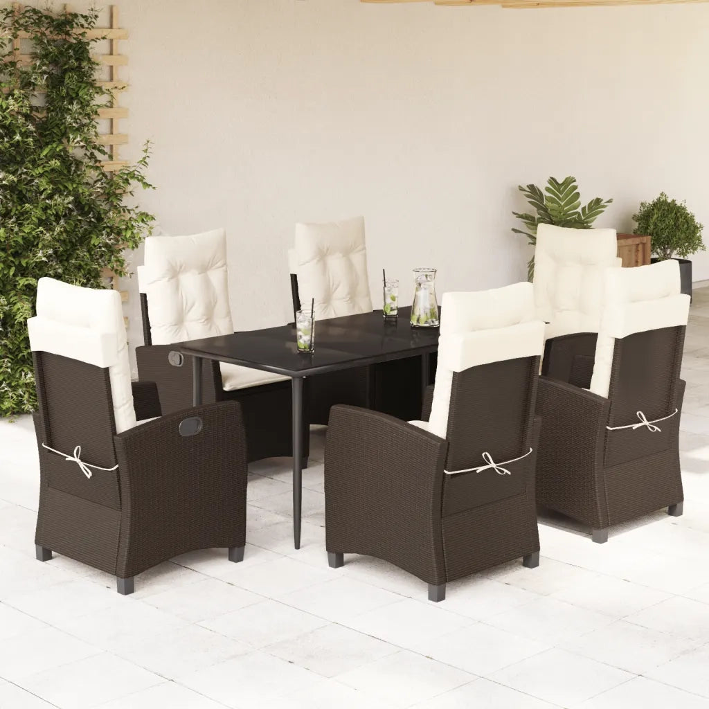 Set da Pranzo da Giardino 7pz con Cuscini in Polyrattan Marrone 3212768