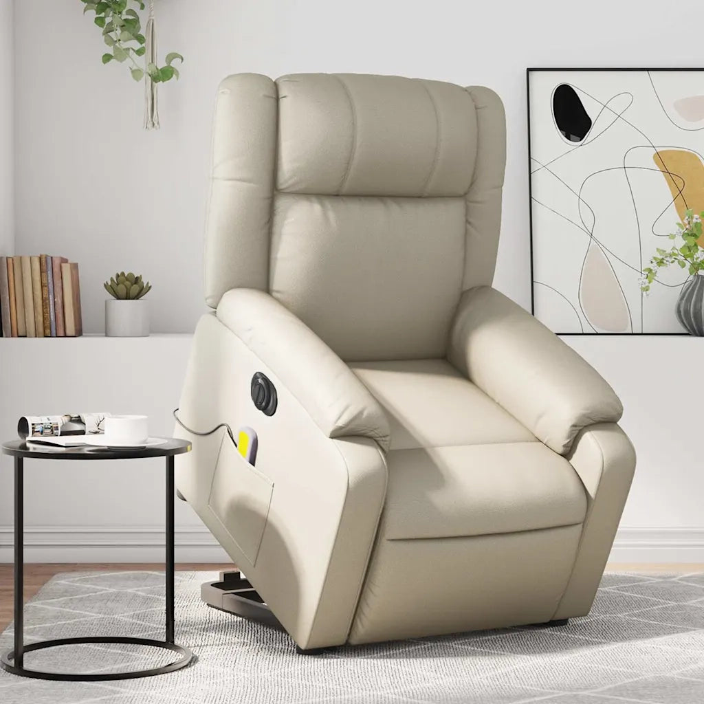 Poltrona Alzapersona Elettrica Reclinabile Crema in Similpelle 3205172