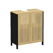 MOBILE SOTTOLAVABO IN LEGNO NERO CON 2 ANTE IN BAMBOO DIMENSIONI 60X30X70 CM