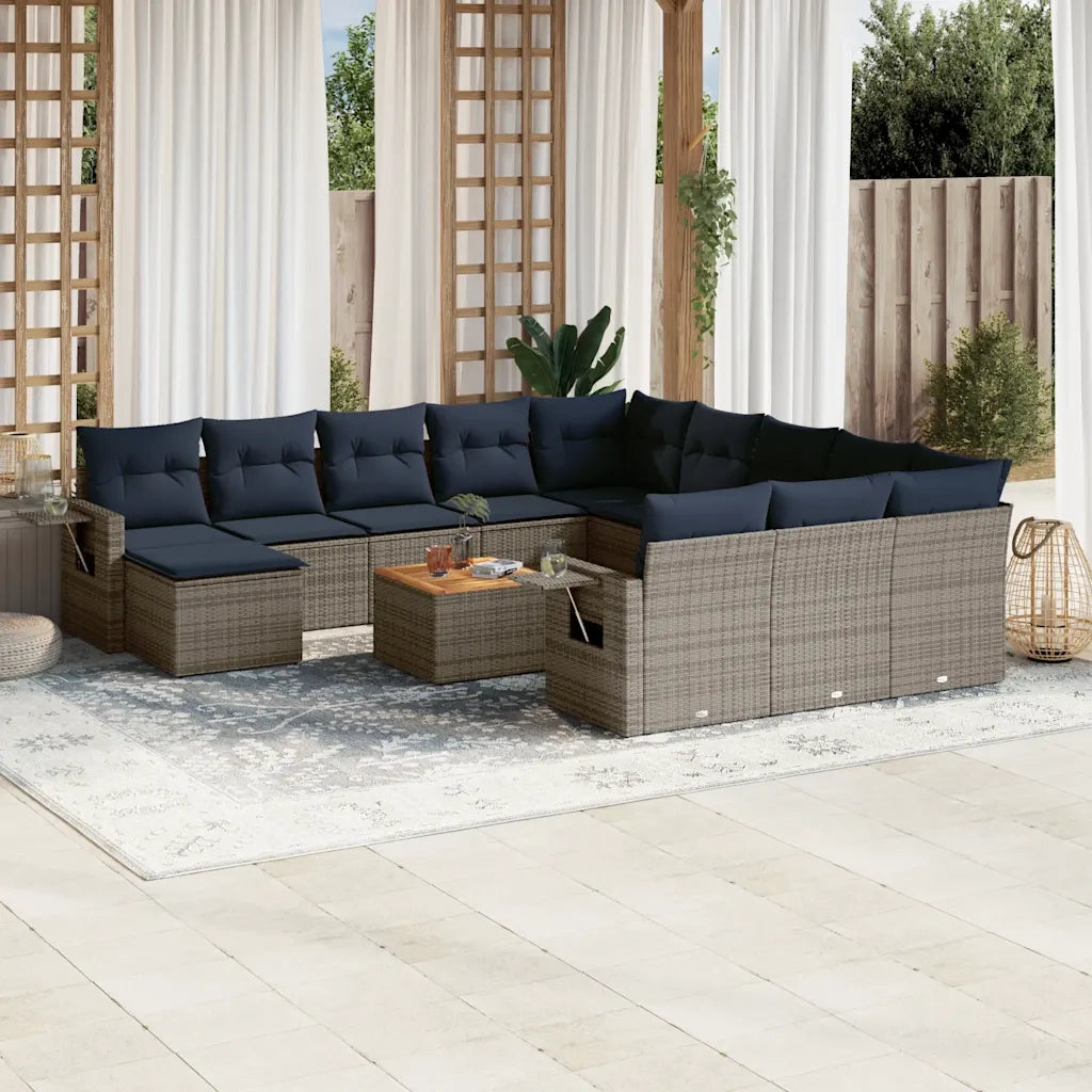 Set Divani da Giardino 13 pz con Cuscini Grigio in Polyrattan 3224871