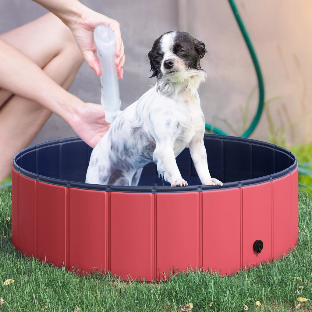 Vasca da bagno per cani e gatti pieghevole ¨C zephmum ¨C plastica e legno rosso ?100x30 cm