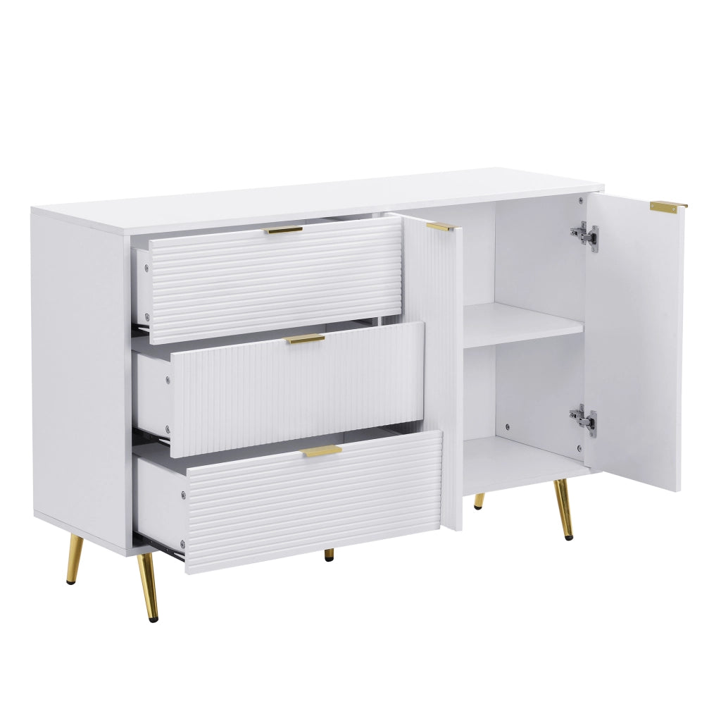 Credenza bianca e oro in MDF con 3 cassetti e 2 ante